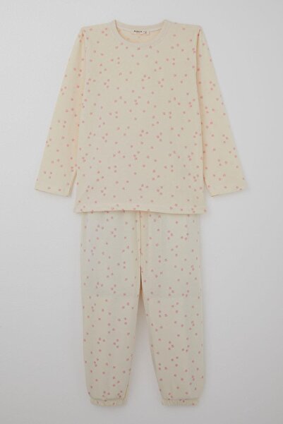 Breeze طقم بيجامة بناتي بنقشة زهور للأعمار من 4 إلى 8 سنوات، لون كريمي