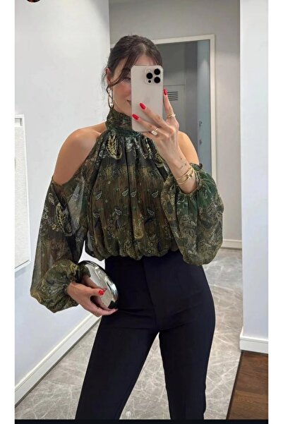 tellevolle şifon astarlı omuz detaylı bluz