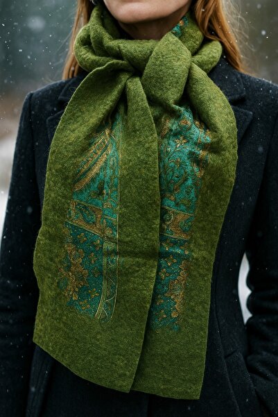 Özgüneş4c Özgüneş İpek & Keçe Doğal Frekans Şalları | Yağ Yeşili Keçe & İpek ...