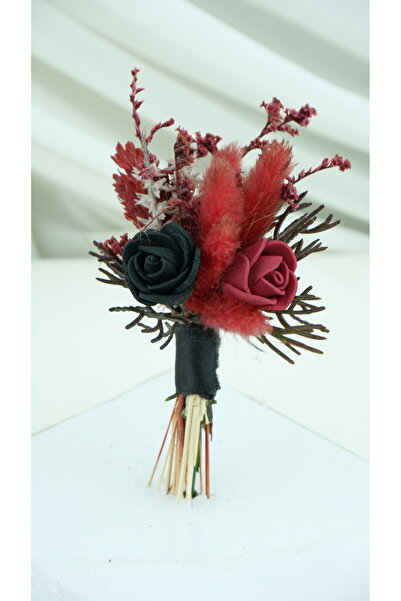 Buketlife Red and Black Groom Boutonniere