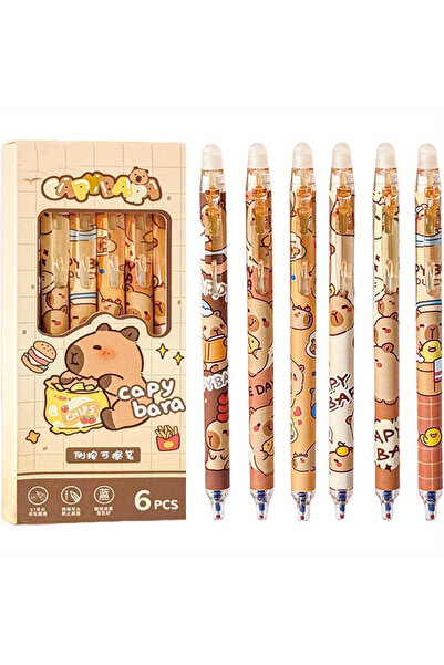Choice مجموعة أقلام جل قابلة للمسح على شكل حيوان الكابيبارا اللطيف، 6 قطع، حب...