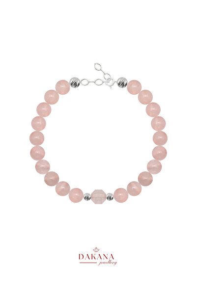 DAKANA JEWELLERY Sertifikalı Pembe Kuvars Taşı 6 mm Hexagonel Doğal Taş Bileklik