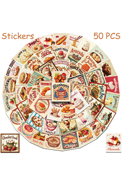 Choice ٥٠ قطعة من ملصقات الطعام القديمة على شكل كعكة ونودلز، مناسبة لأجهزة ال...