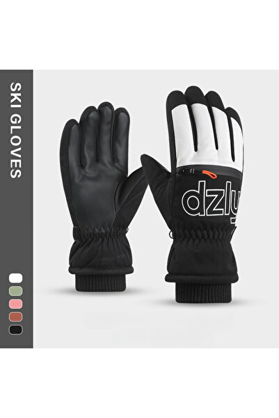 Choice قفازات تزلج شتوية سوداء وبيضاء (نسائية) مبطن بالصوف ، مقاومة للماء وال...