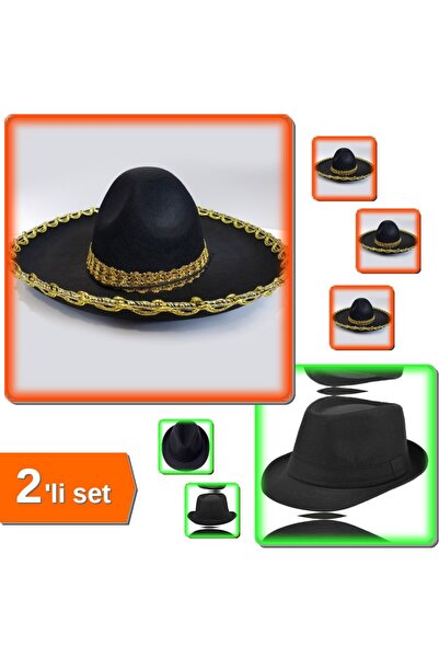 HerEveOyuncak Sombrero Meksika Şapkası + Siyah Kumaş Fötr Gösteri Şapkası No ...