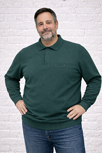BELGER Erkek Polo Yaka Jumbo (Battal ) beden Selanik Kumaş Kışlık Sweatshirt