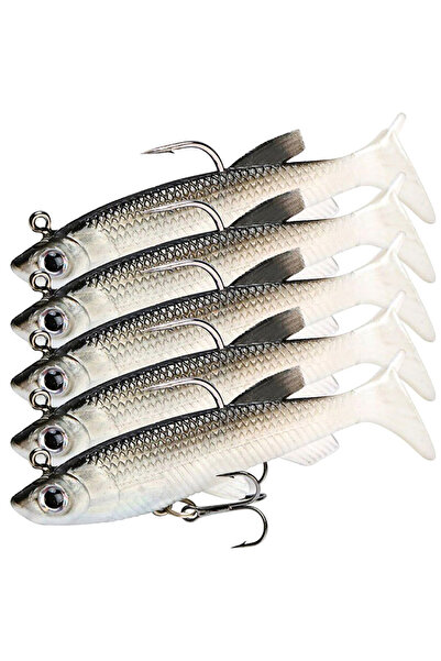 Choice طعم صناعي سيليكوني ناعم برأس رصاصي، مقاس واحد، أبيض، 5 قطع، غاطس، متذبذب