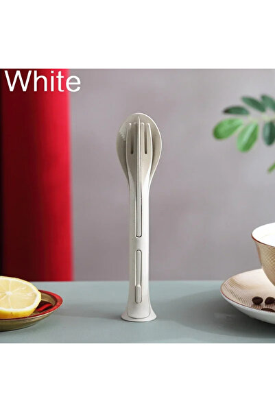 Choice White 3PCS Portable Tableware Set Wheat Straw Dinnerware Detachable Cutlery Travel Tableware Picnic