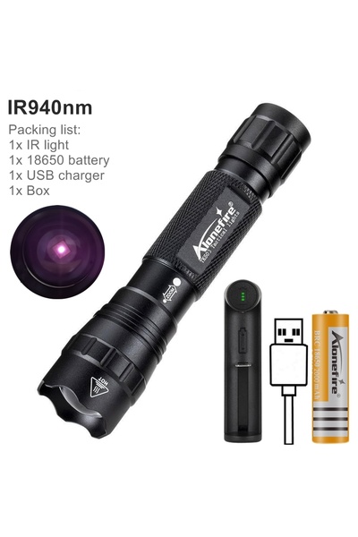 Choice 18650 black IR940 IR850 940nm Infrared LED Zoom High Bright Night Vision Infrared Fill Light Tactica