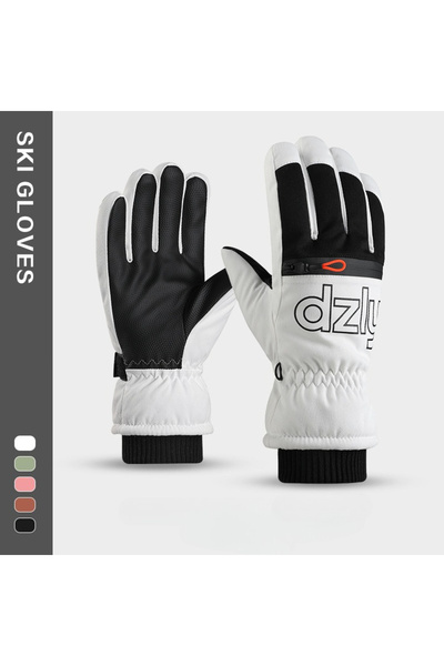 Choice قفازات تزلج شتوية بيضاء (نسائية) مبطن بالصوف ، مقاومة للماء والرياح، م...