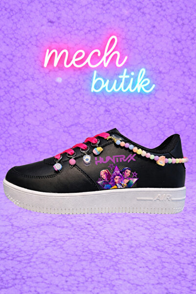 MECH BUTİK K-Pop Demon Hunter Huntrix Printed Lace-Up Black-White Sneaker Spo...