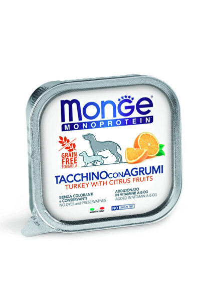 Monge monoprotein wet food for adult dogs, turkey and citrus pate 150 g
