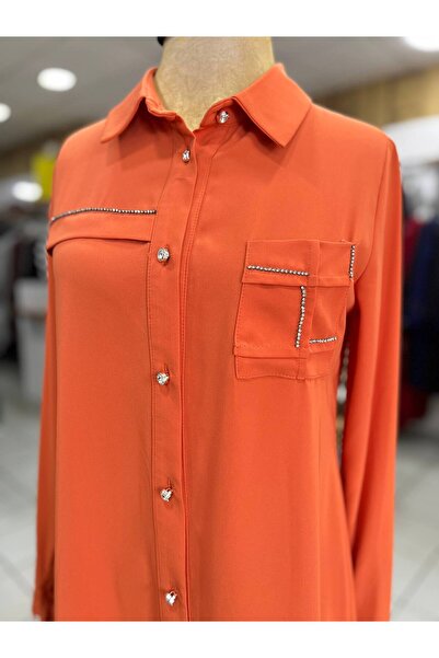 ALTIN KREASYON Taş Detaylı Turuncu Tunik