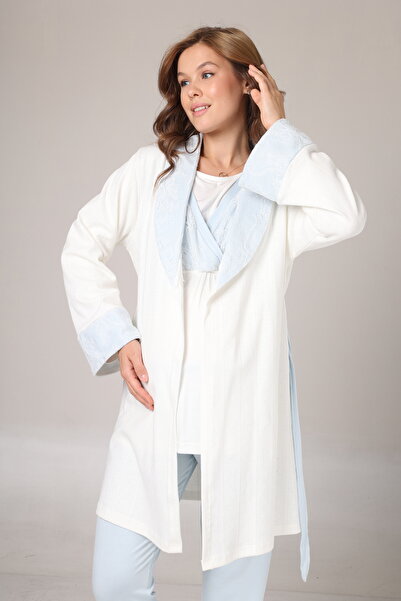 Rimel Homewear Dantelli Lohusa Pijama Takımı Ve Sabahlık Seti - Ayarlanabilir...