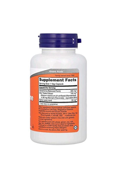 NOW Foods Solutions Glutathione With Milk Thistle Extract & Alpha Lipoic Acid...
