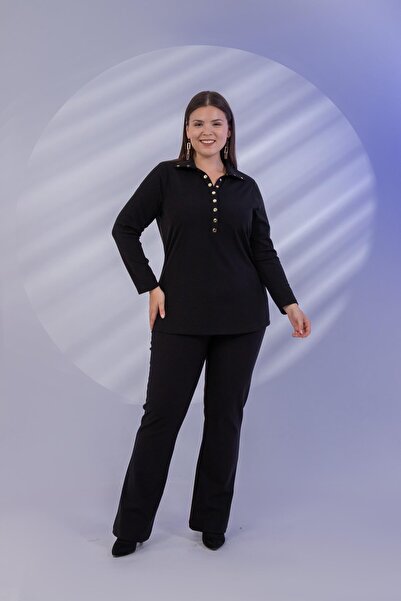 Roxxlen Bluză cu detaliu snap de mărime mare