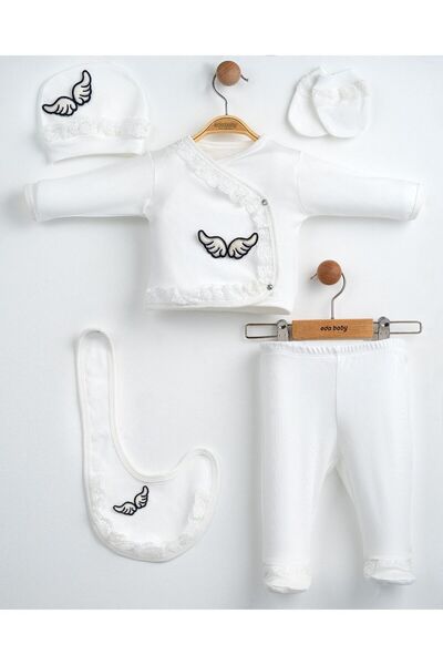 Eda Baby Angel Wing Detailed 100% Cotton Luxury Lace 5-Piece Baby Hospital Re...