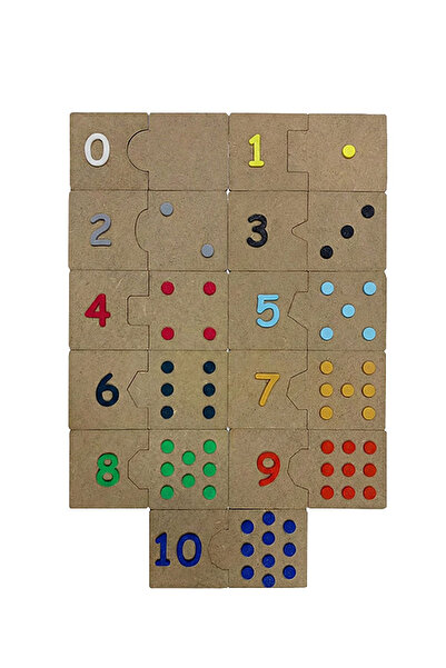 Dev3dtech Montessori Ahşap Sayı ve Miktar Eşleştirme Puzzle Seti (0–10) | Mat...