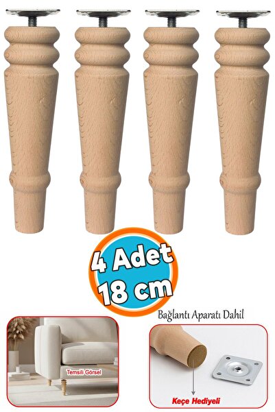 NZB Doğal Boyasız Ahşap Ayak Silindir Mobilya Koltuk Kanepe Ayağı & Montaj Ap...
