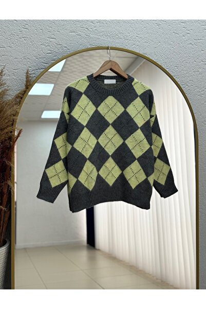 BENAHOLL Πλεκτό πουλόβερ με κοντό κορδόνι Edibe Bol Baklava-Zİ5579 Λεμονοκίτρινο