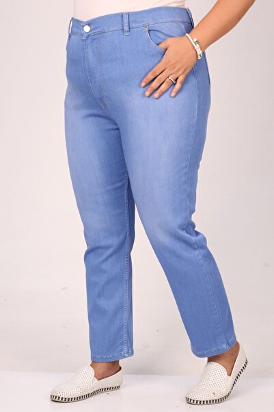 Eslina 9185-3 Plus Size Washed Denim Flared Jeans - Ice Blue