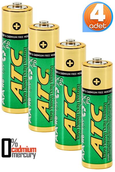 Venenon ATC 4lü AA R6 Heavy Duty Kalın Kalem Pil Saat Pili Çinko Karbon Pil Z...