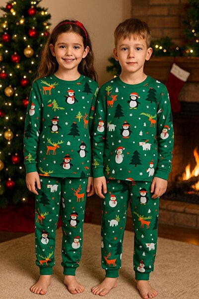 NAİLE COLLECTİON Children's Christmas Themed Pajama Set – 100% Cotton, Two-Th...