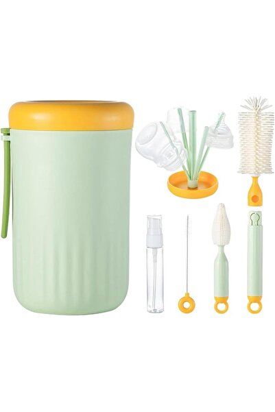 Arabest طقم تنظيف زجاجات السفر، فرشاة تنظيف زجاجات الأطفال 6 في 1، مستلزمات سفر الأطفال، هدية للأم (أخضر)