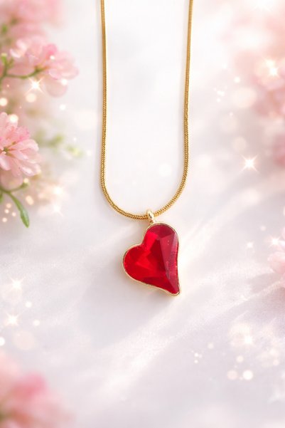 BS JEWELRY قلادة على شكل قلب من الحجر الأحمر