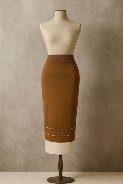 Naromi Triko Şeritli Kalem Etek