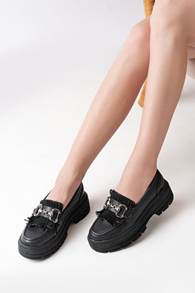 Zerenyus Zri̇n-750 Premium Black Buckle Orthopedic High Sole Loafer