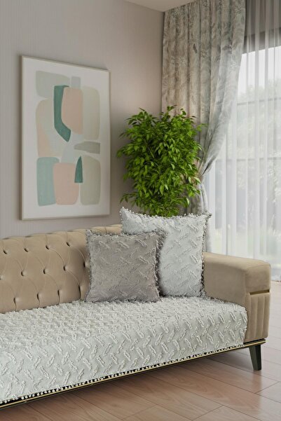 Latuda Home Ponela Bohem Ponponlu Koltuk Örtüsü 90x200 cm Sadece Oturma Alanı...