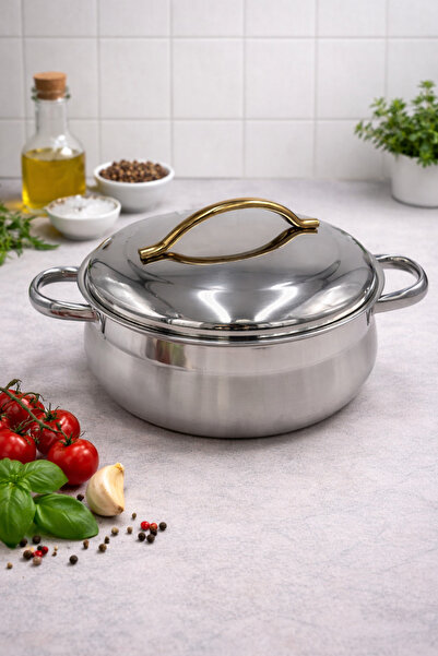 KAMPANYALI Outlet Paslanmaz Çelik Derin Tencere 22×13 Cm | 5 Lt Kapaklı Çelik...