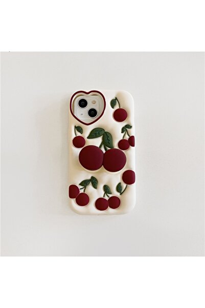 Goldie Case İphone 13 / 14 Uyumlu Kiraz Desenli / Kiraz Standlı Darbe Emici Ö...