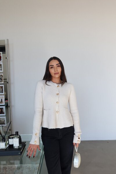 Özge Özgenç Sequin Glitter Peplum Cardigan