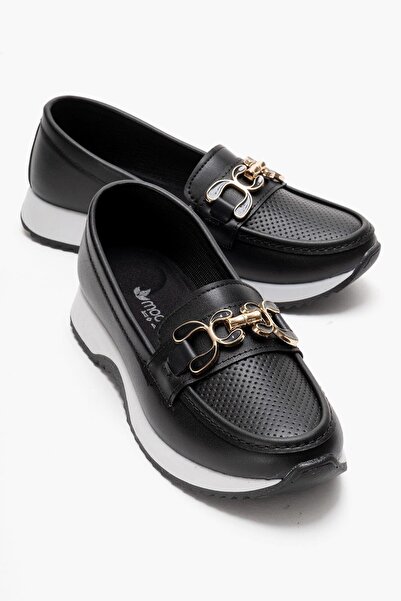 CCWAY AYAKKABI Pantofi casual cu cataramă pentru femei PIELE NEGRĂ ALB TBN