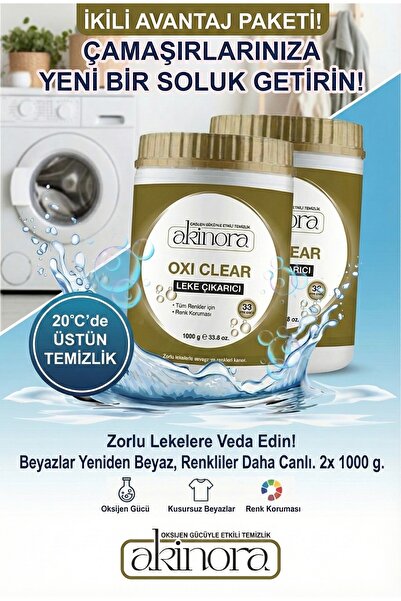 Akinora Oxi Clear Tek Yıkamada Etkili Oksijen Güçlü Leke Çıkarıcı Beyazlatıcı...