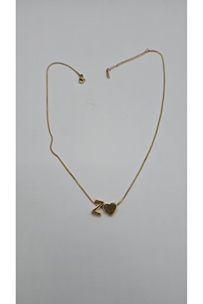 NO NAME Çelik Kalp Detaylı Gold Renk-Z- Harfi Kolye