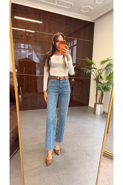 BOLESA GİYİM Kar Yıkama Kesik Paça Wide Leg Pantolon