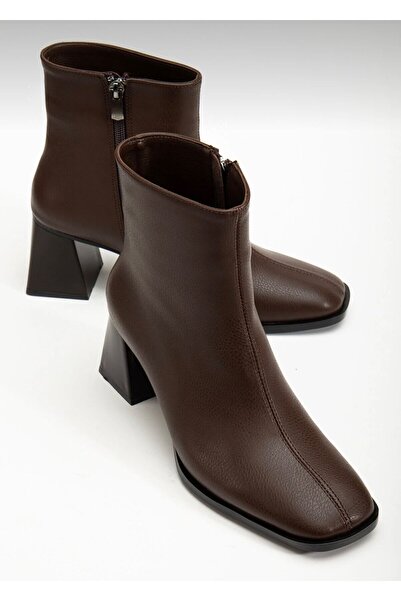 cevaplus Bitter Coffee Women's Blunt Toe Leather Heeled Boots