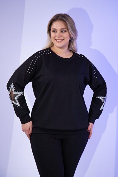 Roxxlen Hanorac cu strasuri de mărime mare, alb