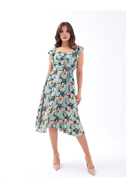 Zerenyus 5370 Patterned Midi Dress - Green