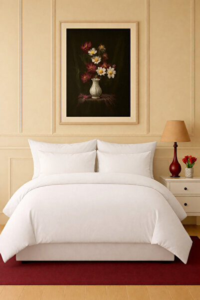 İQON طقم غطاء لحاف مسطح 100% قطن مزدوج أبيض-أبيض2