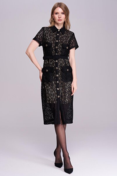 Journey Polo Yaka-Beli Kemerli, Dantel Elbise