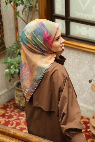 Tesettürnağme وشاح إيكوزين TN2102 بنمط الباتيك 06-الكركم-متعدد الألوان