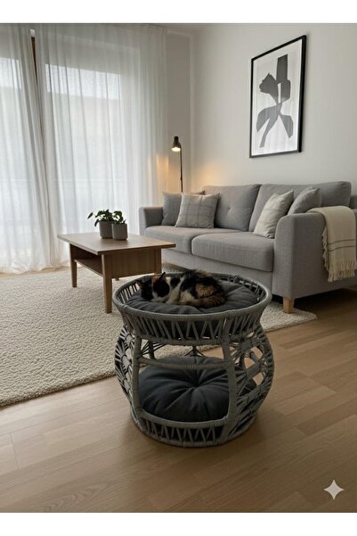 Reyo Pet Lüxperi Bombeli Kedi Ranzası 2 Katlı Kedi Yatağı Gri