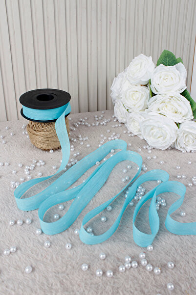 Mortex Turquoise Naples Linen Ribbon 2.5 cm 20 Meters - Bohça, Nikah, Nişan, ...