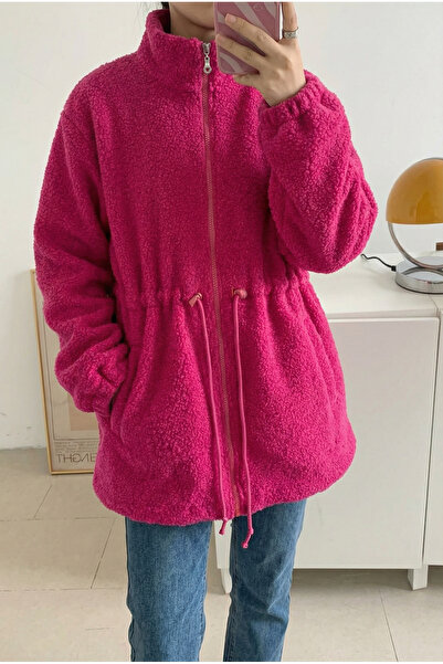FEMELLE Kadın Fuşya Peluş Cepli İçi Astarlı Fermuarlı Ceket