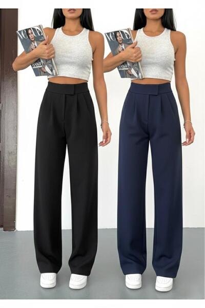 BILDEŞA Set de 2 pantaloni palazzo cu velcro pentru femei, cu talie înaltă, c...