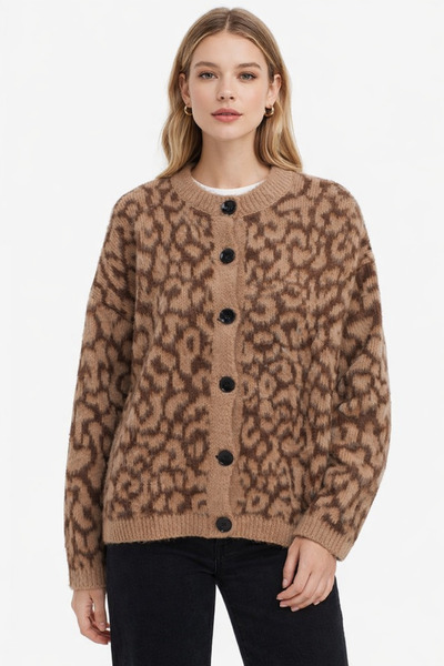 Lucax Leopard Print Thick Cardigan / Women's Leopard Print Buttoned Knit Cardigan – Std